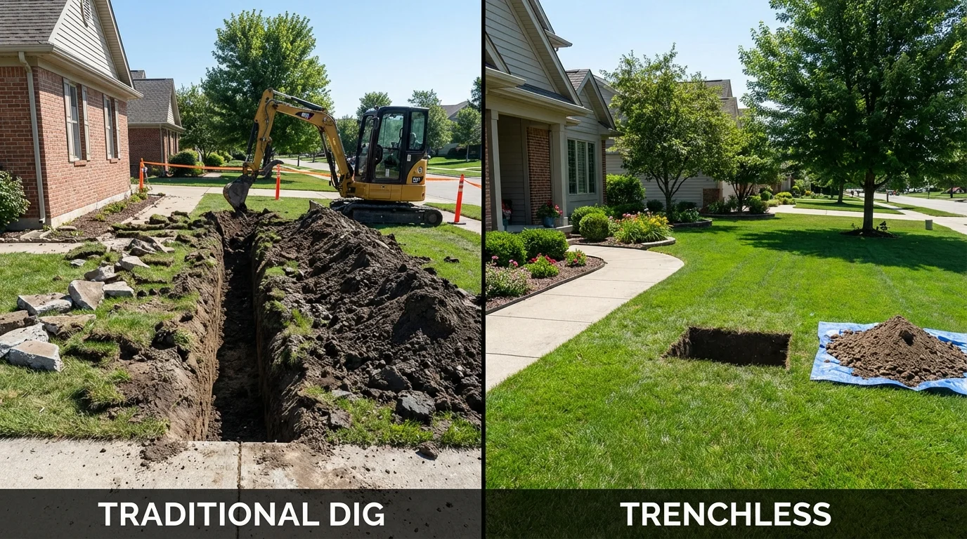 Trenchless sewer repair with minimal yard damage versus traditional excavation in Galena, KS